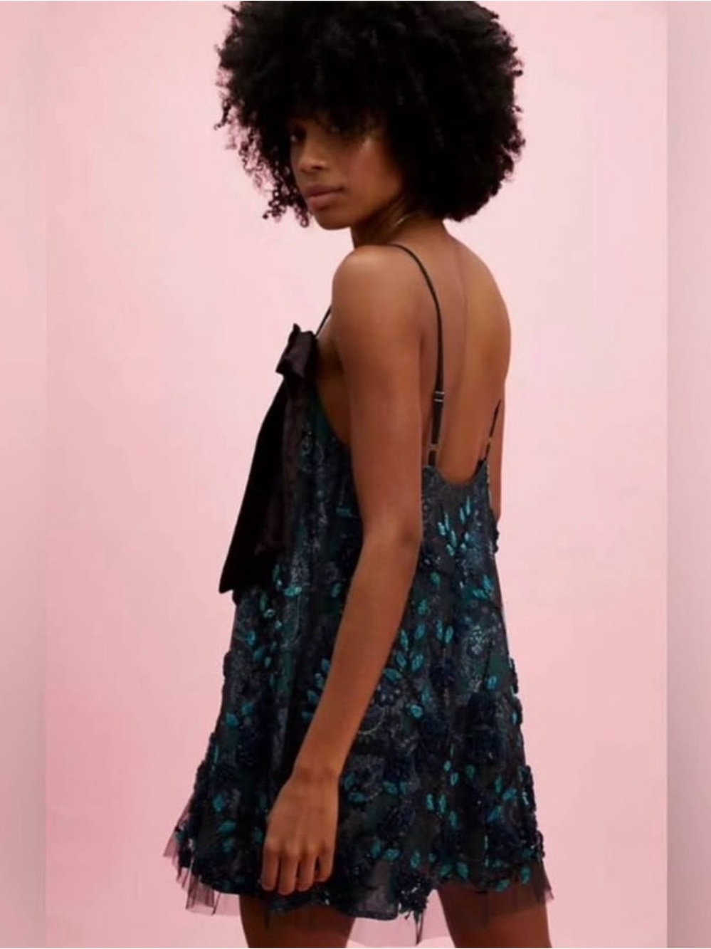 Free People Sequin Mini Dress with Bow